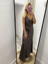 Vestido Raso largo lunares Negro