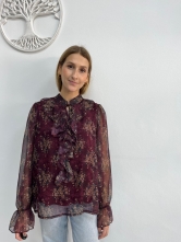 Blusa de mujer estampada con volantes Tonos Granate