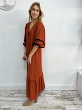 Vestido largo de Estilo Boho en Color Teja