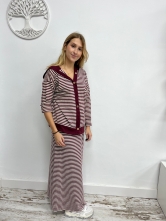 Conjunto de punto rayas con falda larga Granate