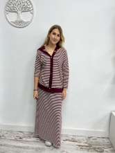 Conjunto de punto rayas con falda larga Granate