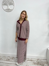 Conjunto de punto rayas con falda larga Granate