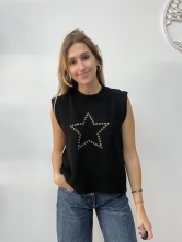 Chaleco Negro Punto Detalle Estrella Dorada