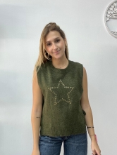 Chaleco Verde Punto Detalle Estrella Dorada