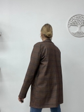 Blazer Largo de Cuadros con Cinturón - Marrón