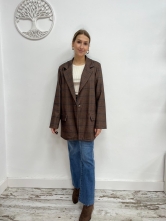 Blazer Largo de Cuadros con Cinturón - Marrón