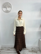 Falda Midi Plisada de Cuadros Marrones