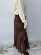 Falda Midi Plisada de Cuadros Marrones