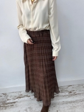 Falda Midi Plisada de Cuadros Marrones