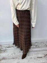 Falda Midi Plisada de Cuadros Marrones