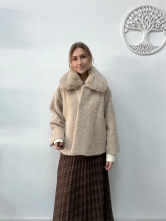 Chaqueta de Textura Peluda con Cuello Faux Fur