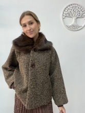 Chaqueta de Textura Peluda con Cuello Faux Fur