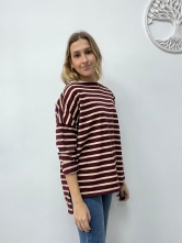 Camiseta algodón básica con manga francesa Granate