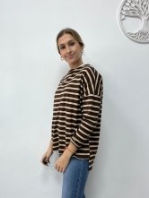 Camiseta algodón básica con manga francesa Marrón