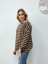 Camiseta algodón básica con manga francesa Marrón