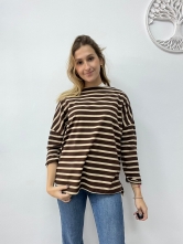 Camiseta algodón básica con manga francesa Marrón