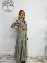 Vestido Camisero Largo de Cuadros con Cinturón