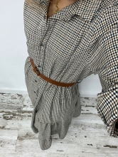 Vestido Camisero Largo de Cuadros con Cinturón