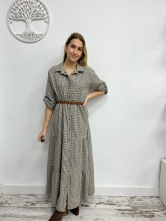 Vestido Camisero Largo de Cuadros con Cinturón