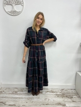 Vestido Camisero Largo de Cuadros con Cinturón