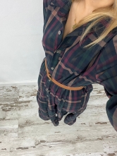 Vestido Camisero Largo de Cuadros con Cinturón