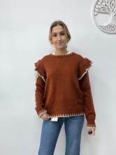 Jersey de Punto Teja con Volante y Detalle en Contraste