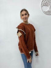 Jersey de Punto Teja con Volante y Detalle en Contraste