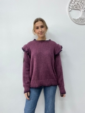 Jersey de Punto morado con Volante y Detalle en Contraste
