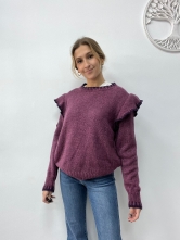 Jersey de Punto morado con Volante y Detalle en Contraste