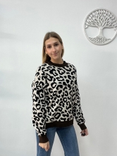 Jersey Animal Print de Punto Suave Negro