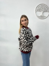 Jersey Animal Print de Punto Suave Granate