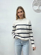 Jersey de Punto con Estampado de Rayas Blanco