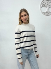 Jersey de Punto con Estampado de Rayas Blanco
