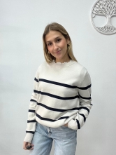 Jersey de Punto con Estampado de Rayas Blanco