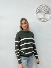 Jersey de Punto con Estampado de Rayas Verde