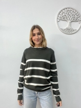 Jersey de Punto con Estampado de Rayas Verde