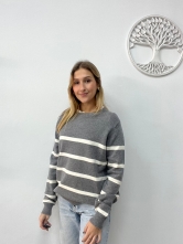 Jersey de Punto con Estampado de Rayas Gris
