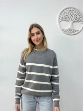 Jersey de Punto con Estampado de Rayas Gris