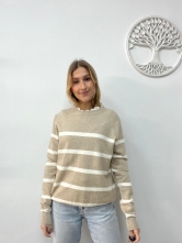 Jersey de Punto con Estampado de Rayas Beige