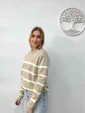 Jersey de Punto con Estampado de Rayas Beige