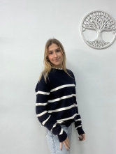 Jersey de Punto con Estampado de Rayas Marino