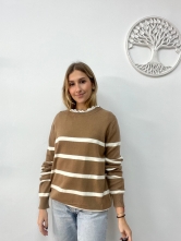 Jersey de Punto con Estampado de Rayas Camel