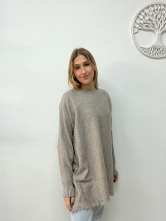 Jersey de Punto con un Diseño Largo Gris Pardo