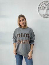 Sudadera Básica de Algodón Bordados Gris