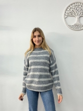 Jersey de Punto con Estampado de Rayas Gris