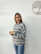 Jersey de Punto con Estampado de Rayas Gris