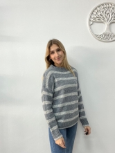 Jersey de Punto con Estampado de Rayas Gris