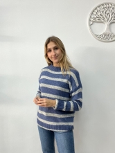 Jersey de Punto con Estampado de Rayas Azul
