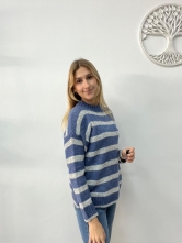 Jersey de Punto con Estampado de Rayas Azul