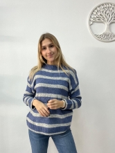 Jersey de Punto con Estampado de Rayas Azul